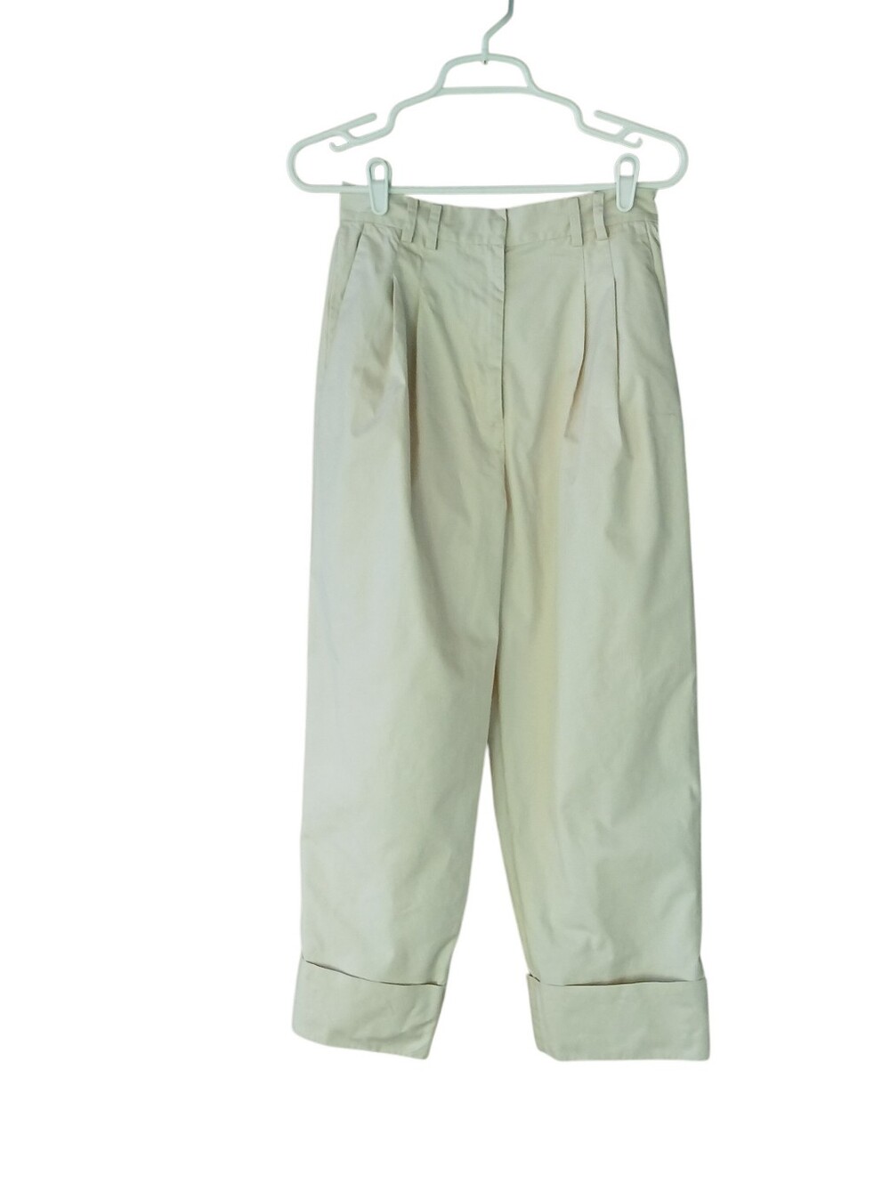 & Other Stories Cream High Waisted Pleat Front Cuffed Straight Leg Pants Size 4